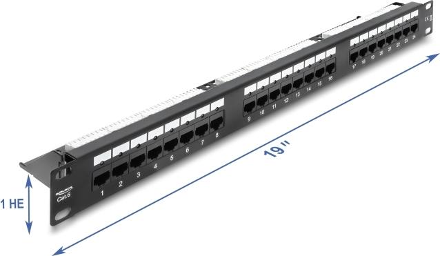 Delock 19" 1U Patch Panel 24 Port Cat.6 - Unshielded with LED and Relief Rail