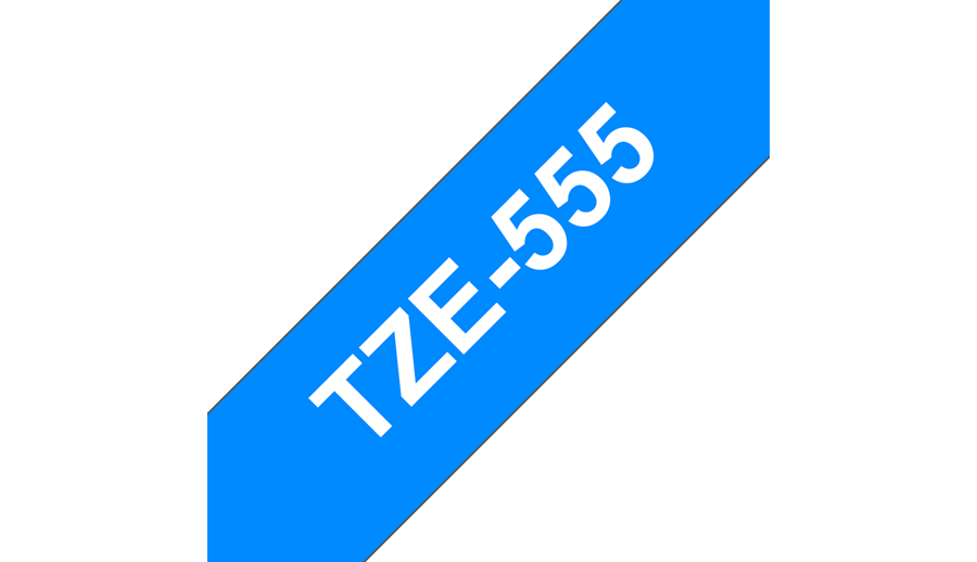 Brother TZe555 Laminated Tape White on Blue 2.4 cm x 8 m