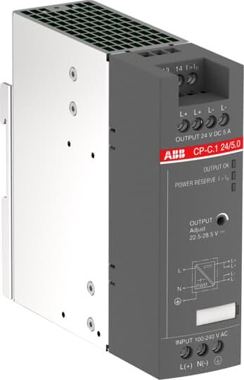ABB CP-C.1 24/5.0. AC Eingangsspannung: 100 - 240 V, Eingangsstrom: 5 A. Produktfarbe: Grau. Breite: 40 mm, Tiefe: 136 mm, Höhe: 129,4 mm. Verpackungsbreite: 70 mm, Verpackungstiefe: 168 mm, Verpackungshöhe: 160 mm (1SVR360563R1001)