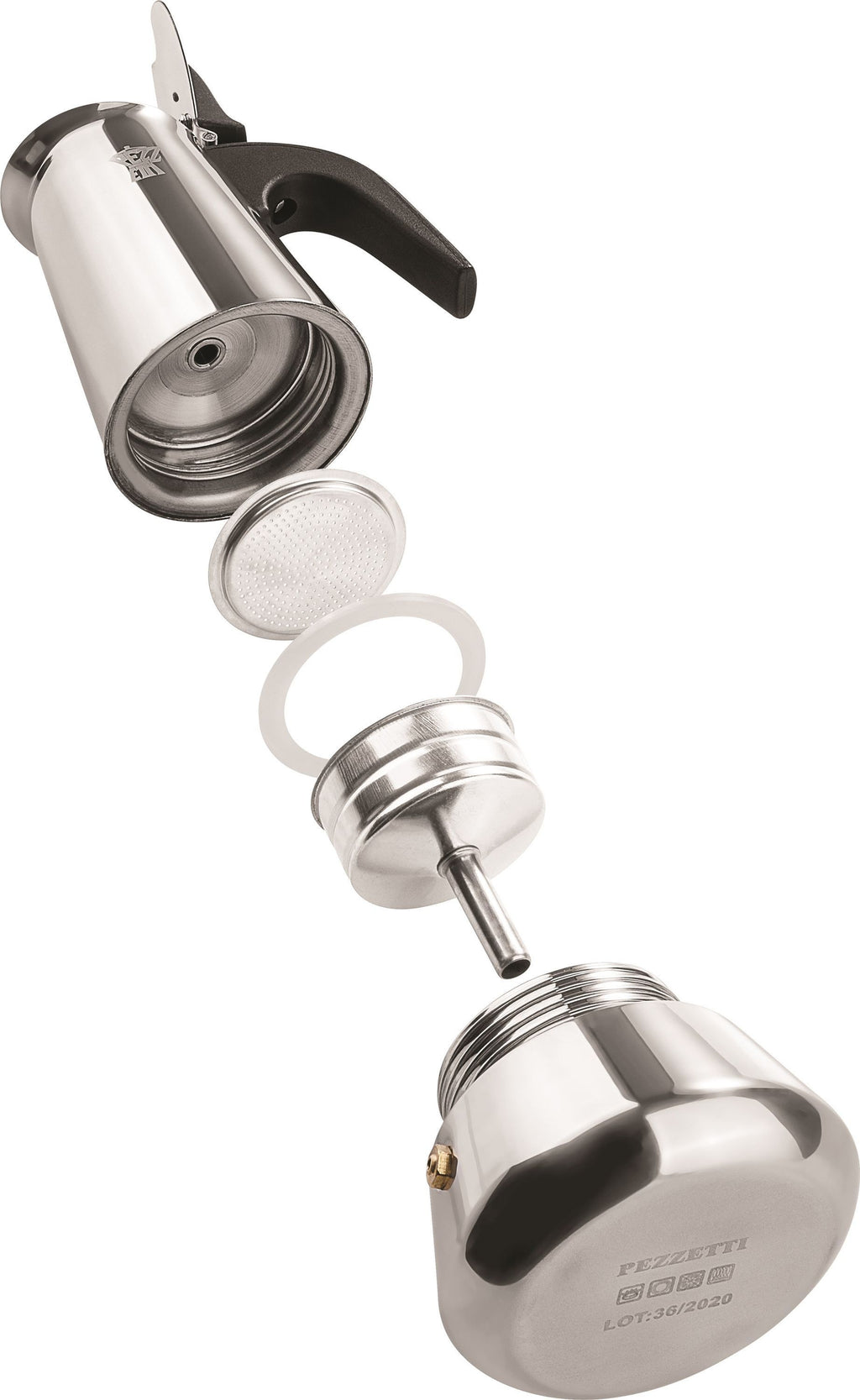 PEZZETTI Italian Coffee Maker - STEELEXPRESS - Stainless Steel - 6 Cups - Induction Compatible - Silver