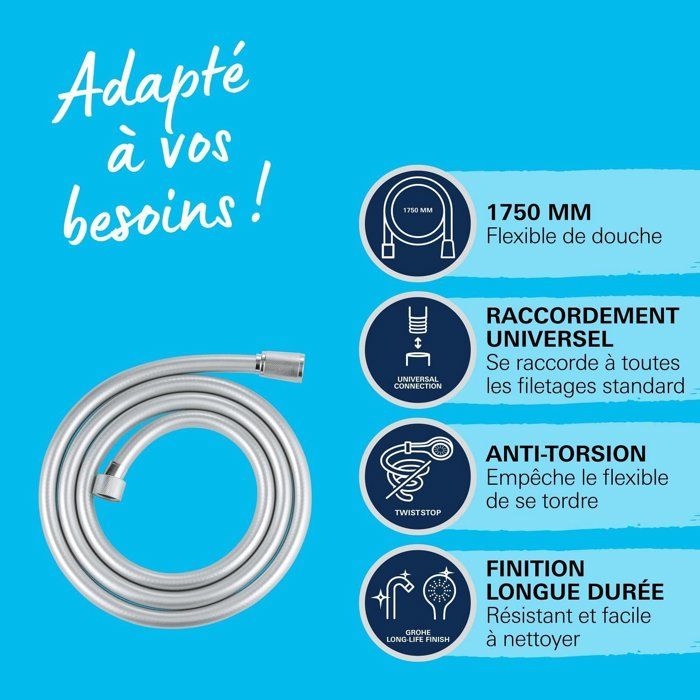 Grohe Shower Hose 1750 mm Chrome-Plated Metal - Universal Connection - Model 27506001