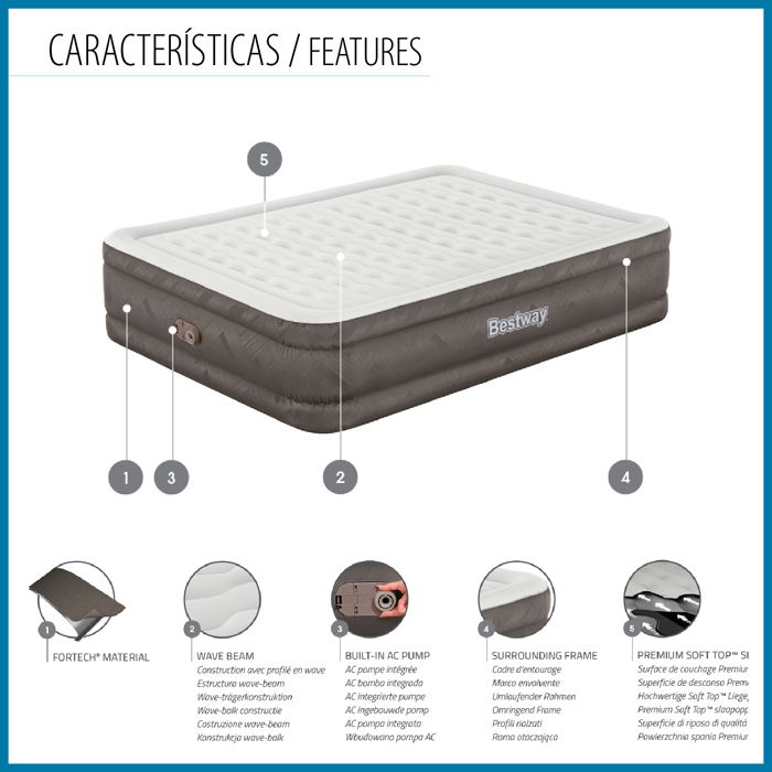 BESTWAY Inflatable Bed - 1069050XXX23 - 2 Person - Fortech - Ultra-Fresh Antimicrobial