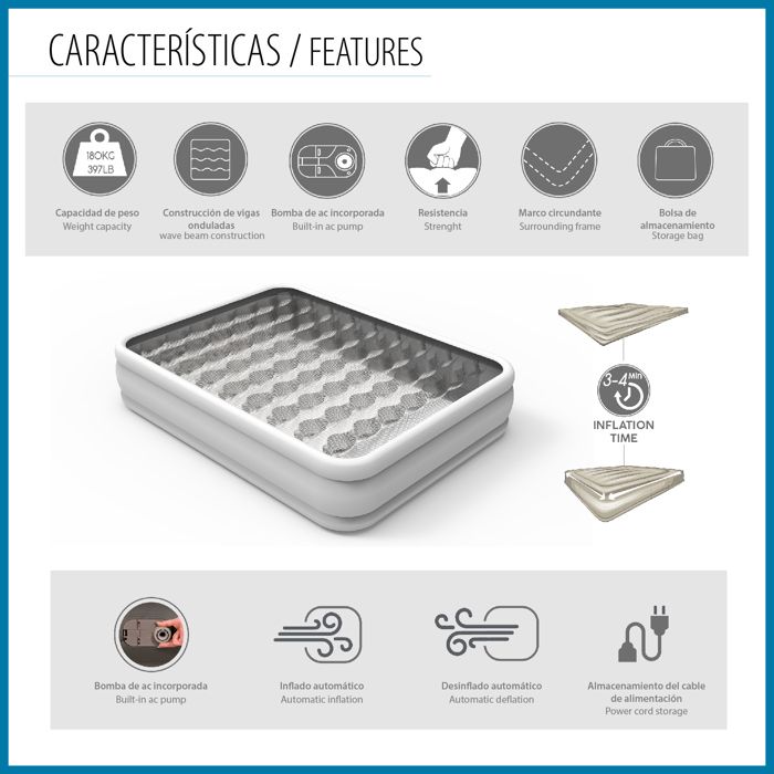 BESTWAY Inflatable Bed - 1069050XXX23 - 2 Person - Fortech - Ultra-Fresh Antimicrobial