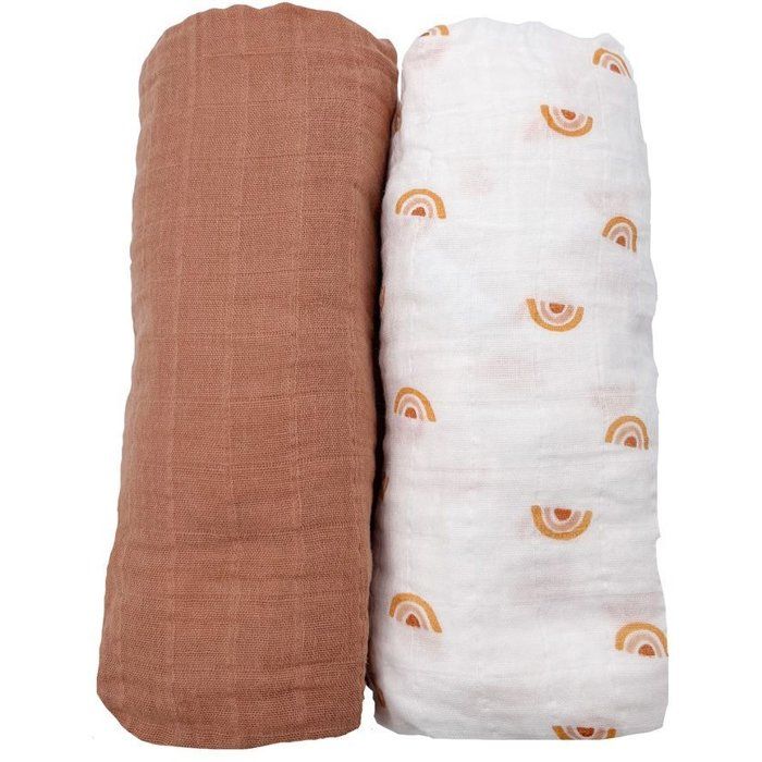SAUTHON Set of 2 Baby Fitted Sheets - SUNLIGHT - 60 x 120 cm - Organic Cotton Muslin