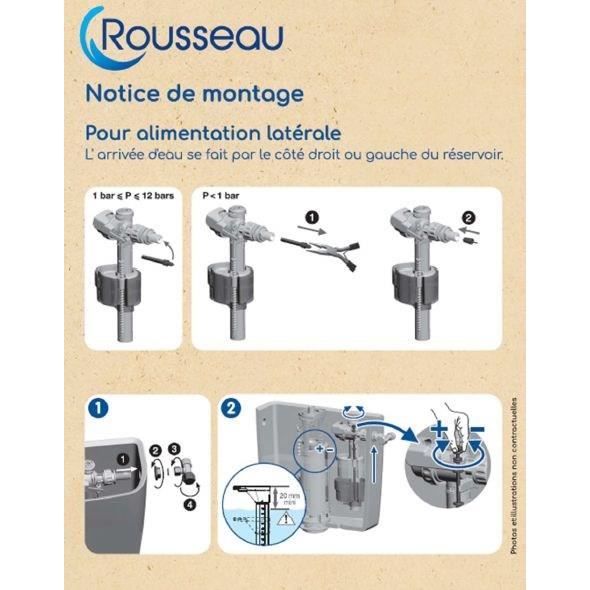 ROUSSEAU Float Valve - For Side-mounted Toilet Cistern - Non-return Valve - Anti-water Hammer Closure