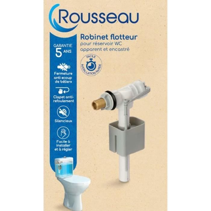 ROUSSEAU Float Valve - For Side-mounted Toilet Cistern - Non-return Valve - Anti-water Hammer Closure