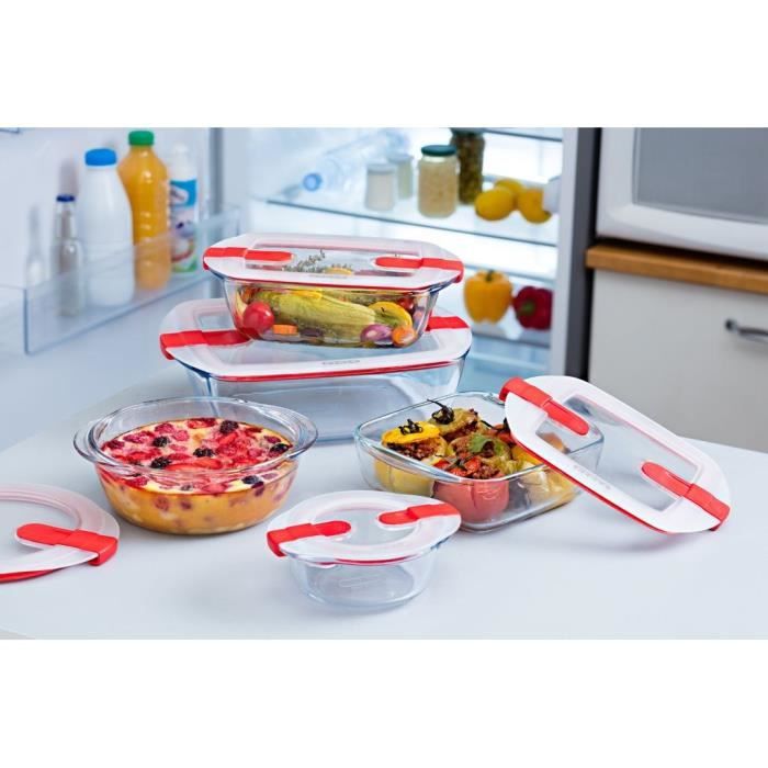 Lot de 5 Boîtes de conservation - PYREX - Cook & Heat - Verre - Couvercle a valves vapeur spécial micro-onde