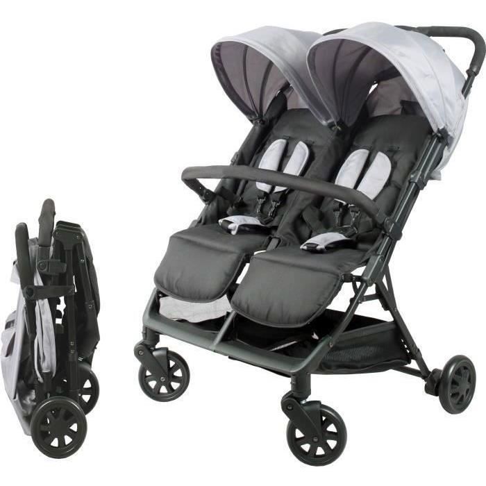 BAMBISOL DS209 Side-by-Side Double Stroller - For Twins from Birth - Ultra-Compact Fold - Black Grey