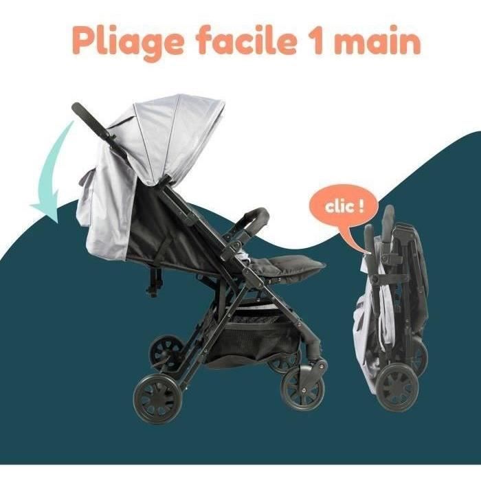 BAMBISOL DS209 Side-by-Side Double Stroller - For Twins from Birth - Ultra-Compact Fold - Black Grey