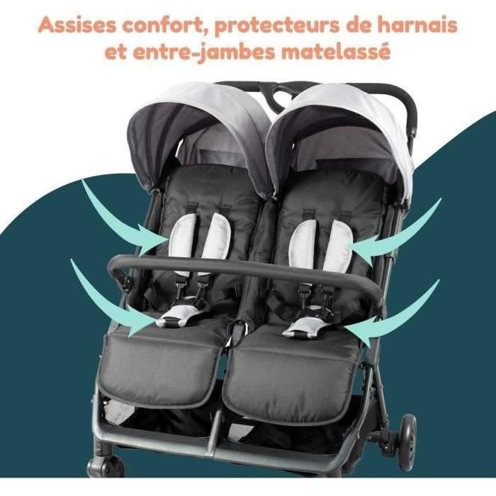BAMBISOL DS209 Side-by-Side Double Stroller - For Twins from Birth - Ultra-Compact Fold - Black Grey