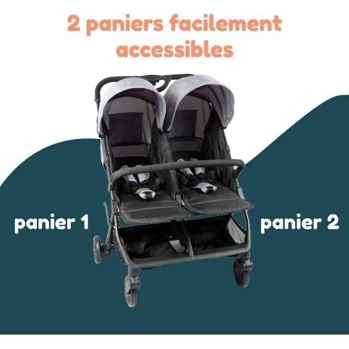 BAMBISOL DS209 Side-by-Side Double Stroller - For Twins from Birth - Ultra-Compact Fold - Black Grey