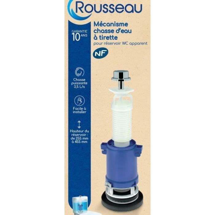 ROUSSEAU Pull-chain Toilet Flush Mechanism - NF Certified - Powerful Flow Rate 3.5 L/s - Adjustable 255-455 mm