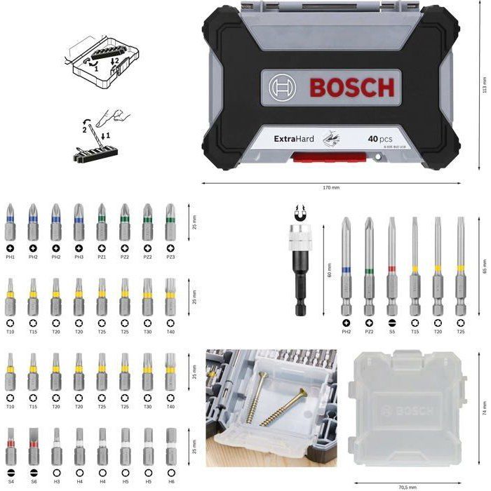 Bosch Professional 40-Piece Screwdriver Bit Set S2 Steel - 2607017464
