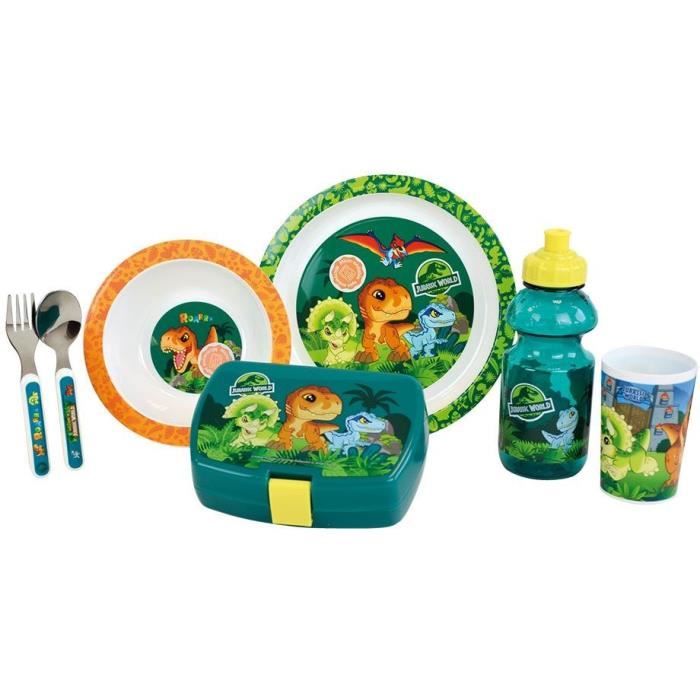 JURASSIC WORLD Children's Tableware Set - Cup, Bowl, Plate, Cutlery, Water Bottle, Lunchbox