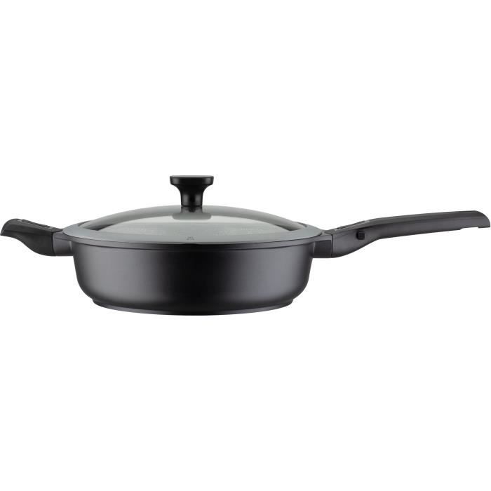 GSW Easy Click Frying Pan - 28 cm - Aluminum with Glass Lid - Black - Suitable for All Hobs Including Induction - 167833