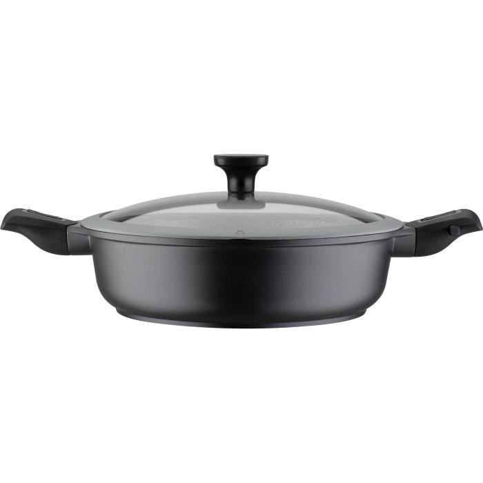 GSW Easy Click Frying Pan - 28 cm - Aluminum with Glass Lid - Black - Suitable for All Hobs Including Induction - 167833