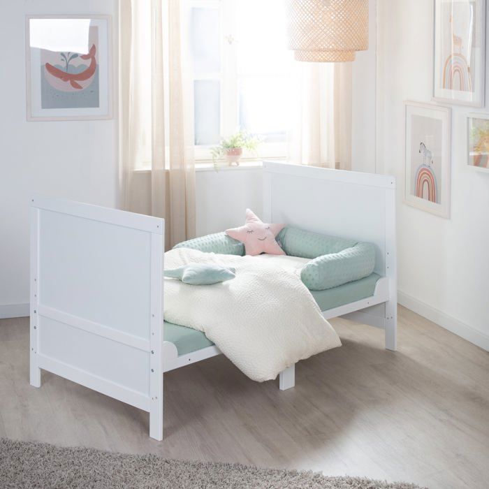 ROBA Convertible Baby Cot - 70 x 140 cm - EASY SLEEP - White Lacquered