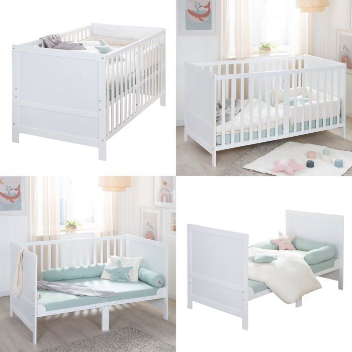 ROBA Convertible Baby Cot - 70 x 140 cm - EASY SLEEP - White Lacquered