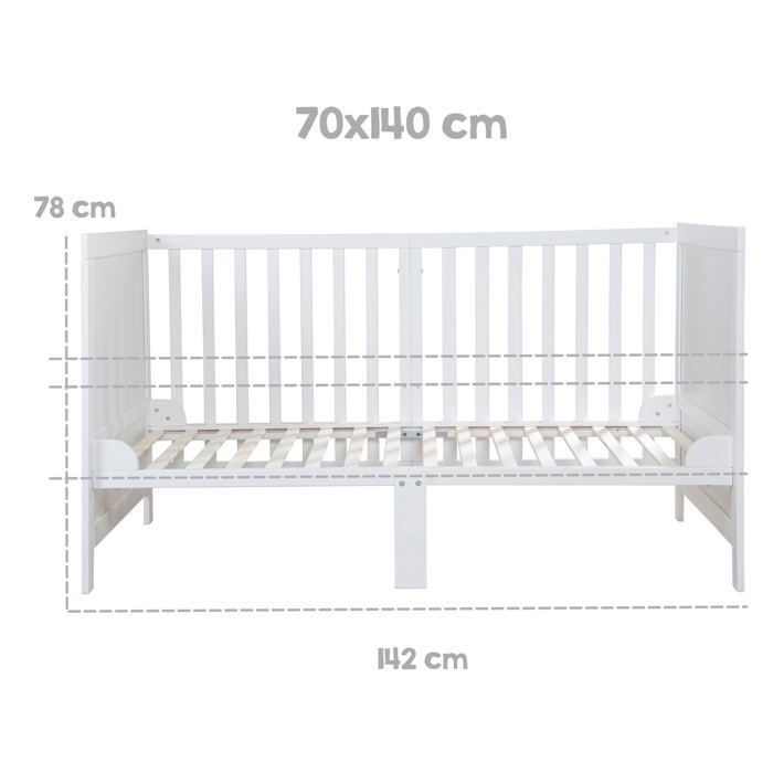 ROBA Convertible Baby Cot - 70 x 140 cm - EASY SLEEP - White Lacquered