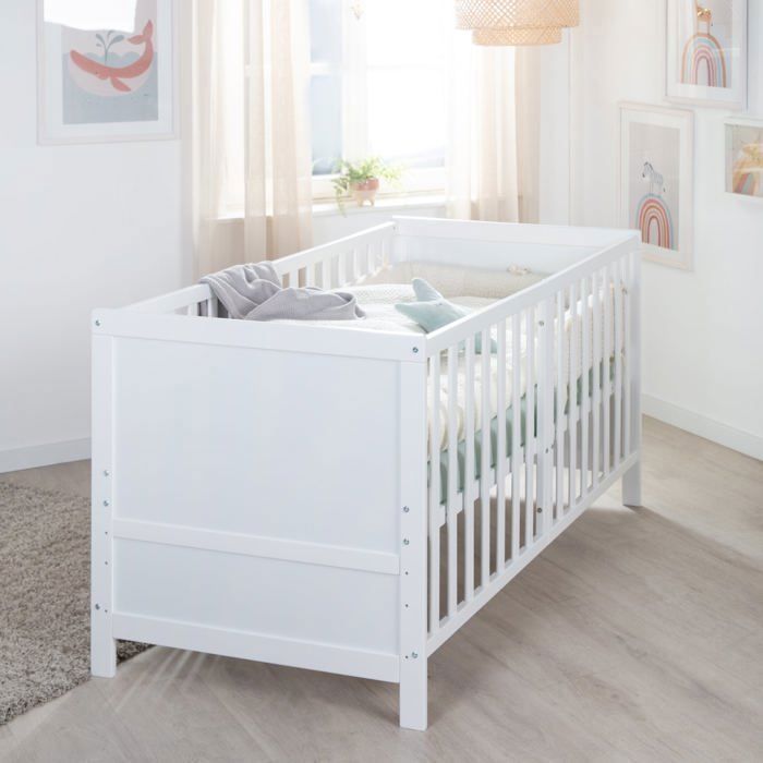 ROBA Convertible Baby Cot - 70 x 140 cm - EASY SLEEP - White Lacquered