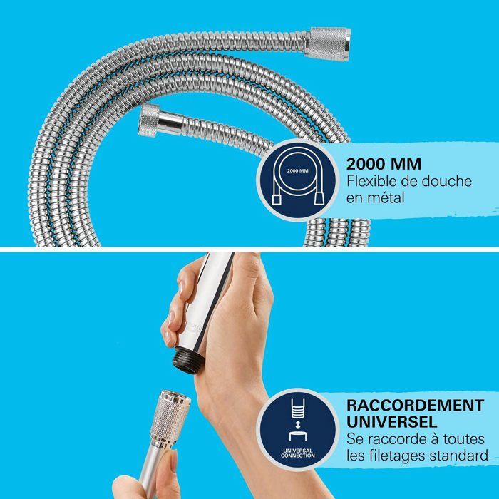 GROHE VitalioFlex Metal Shower Hose - 2 m - Chrome - Kink Resistant