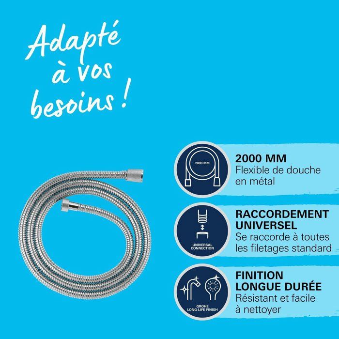 GROHE VitalioFlex Metal Shower Hose - 2 m - Chrome - Kink Resistant