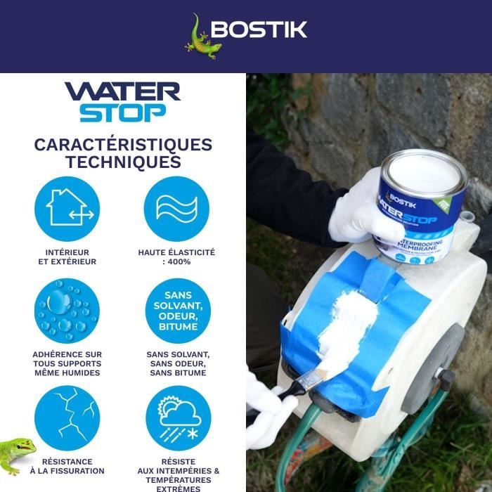 BOSTIK Waterstop Waterproofing Membrane 1 kg Tub - Leak Repair - White