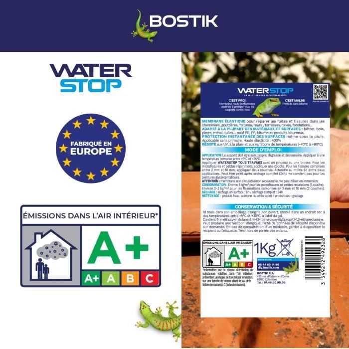BOSTIK Waterstop Waterproofing Membrane 1 kg Tub - Leak Repair - White