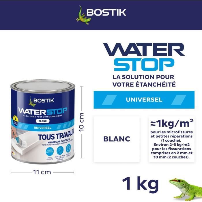 BOSTIK Waterstop Waterproofing Membrane 1 kg Tub - Leak Repair - White