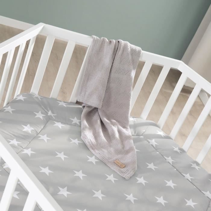 ROBA Hexagonal Baby Playpen - LITTLE STARS - Adjustable Height - White Lacquered Wood