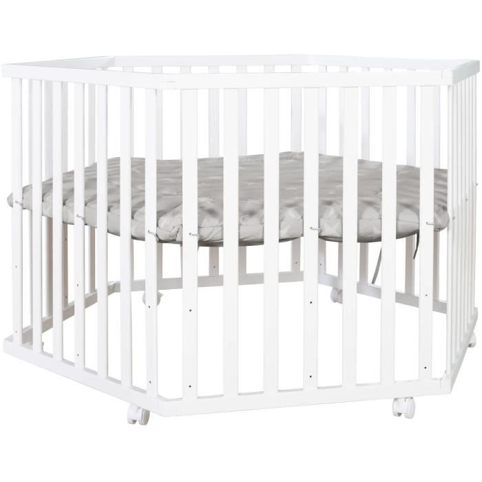 ROBA Hexagonal Baby Playpen - LITTLE STARS - Adjustable Height - White Lacquered Wood