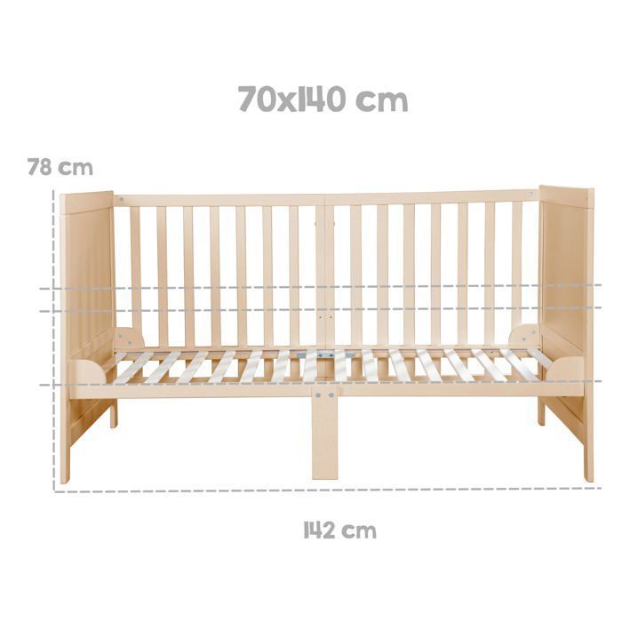 ROBA Convertible Baby Cot - 70 x 140 cm - EASY SLEEP - Natural Wood