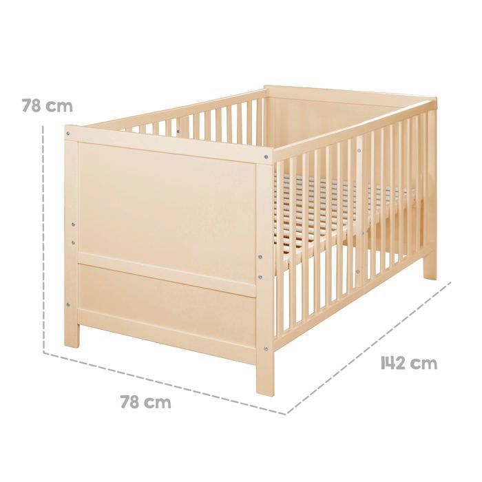 ROBA Convertible Baby Cot - 70 x 140 cm - EASY SLEEP - Natural Wood