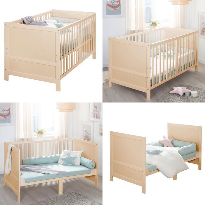 ROBA Convertible Baby Cot - 70 x 140 cm - EASY SLEEP - Natural Wood