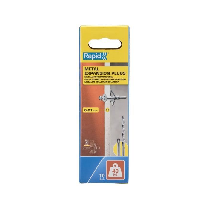 RAPID Expansion Anchors - Metal for Plasterboard 6-21 mm - Pack of 10 - Max Load 40 kg - (5001550)
