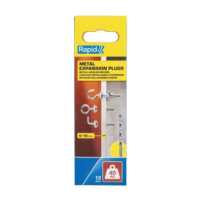RAPID Expansion Anchors - Metal for Plasterboard 6-16 mm - Pack of 12 Wall Hook Screws - Max Load 40 kg - (5001557)