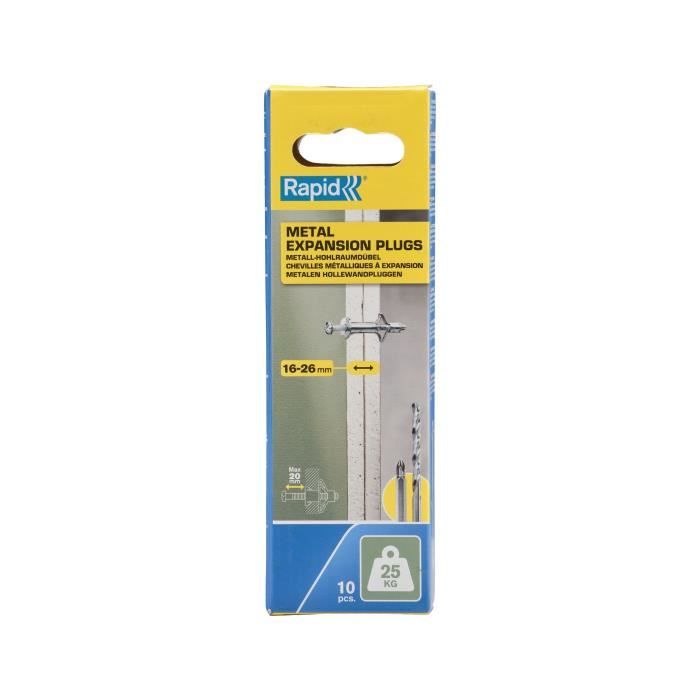 RAPID Expansion Anchors - Metal for Plasterboard 16-26 mm - Pack of 10 - Max Load 25 kg - (5001547)