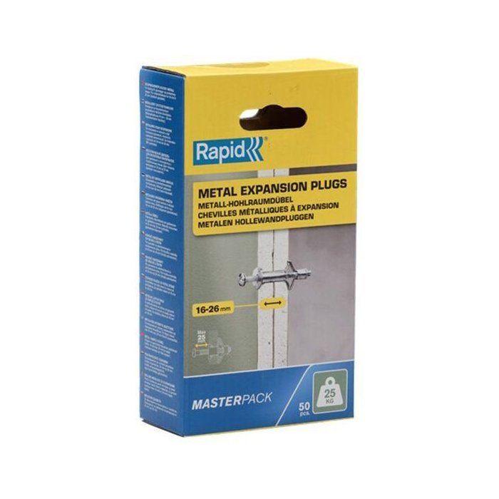 RAPID Metal Expansion Anchors for Plasterboard - 16-26 mm - Pack of 50 - Max Load 25 kg (5001561)
