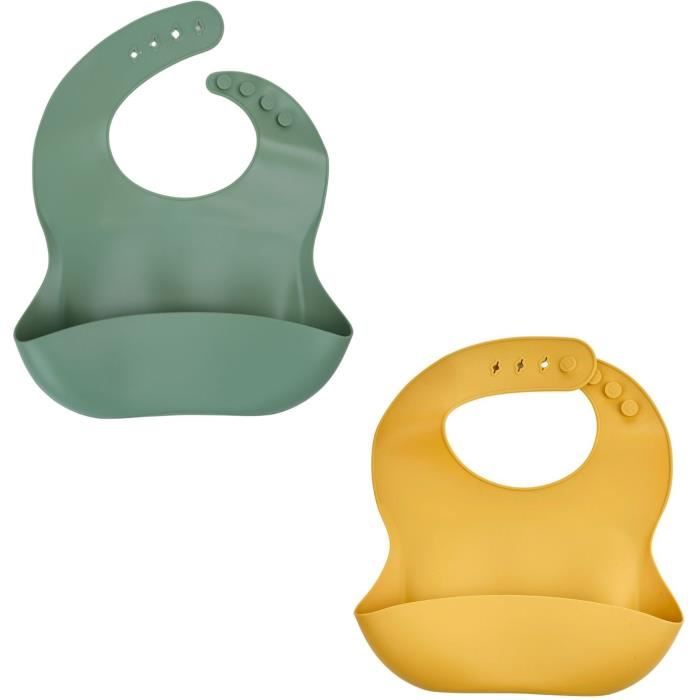 Set of 2 Bibs - THERMOBABY - Silicone - Cactus Green and Honey Yellow