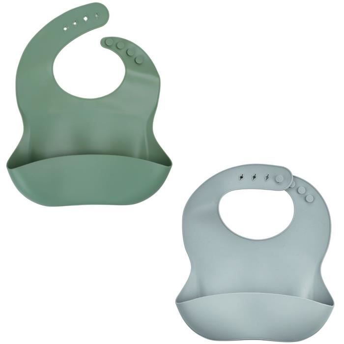 Set of 2 Bibs - THERMOBABY - Silicone - Cactus Green and Grey