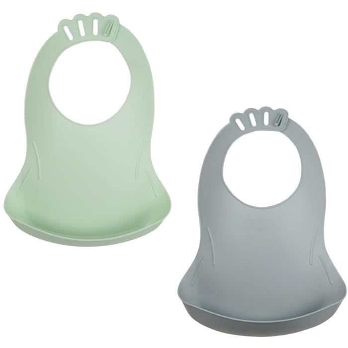 THERMOBABY Set of 2 Bibs - BIBOU - Celadon Green and Charm Grey - Adjustable and Waterproof