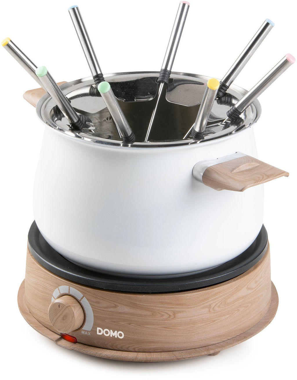 DOMO DO736F Fondue Set - 1500W - 2 L - Serves 8 - White/Wood