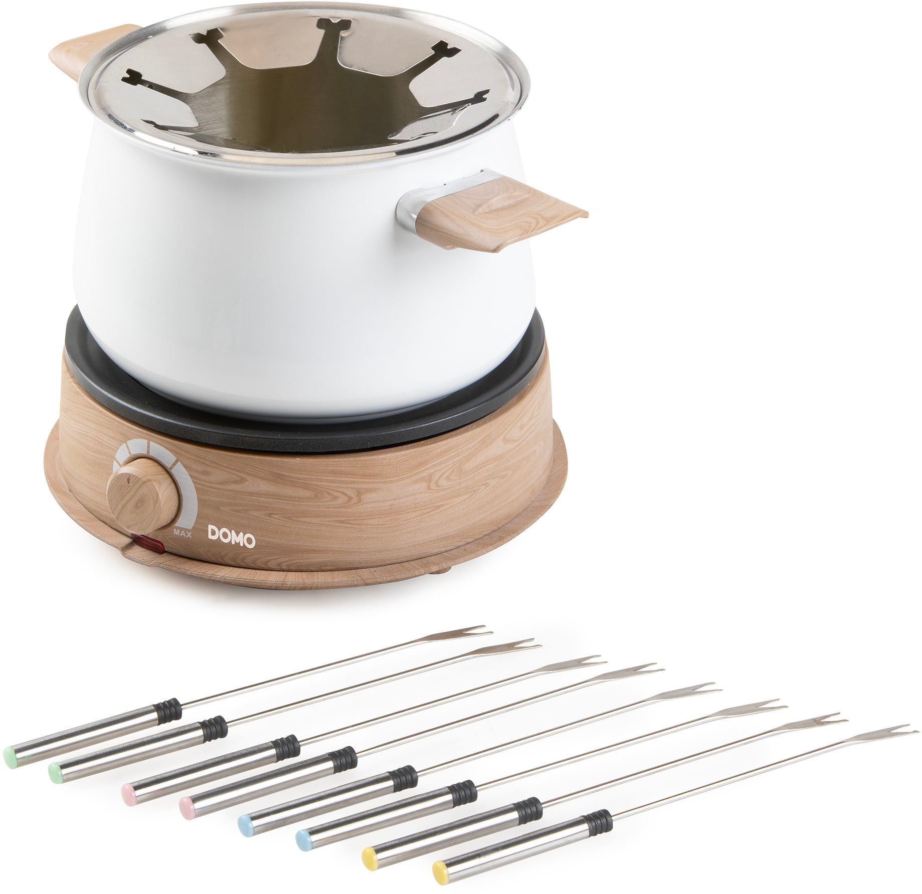 DOMO DO736F Fondue Set - 1500W - 2 L - Serves 8 - White/Wood