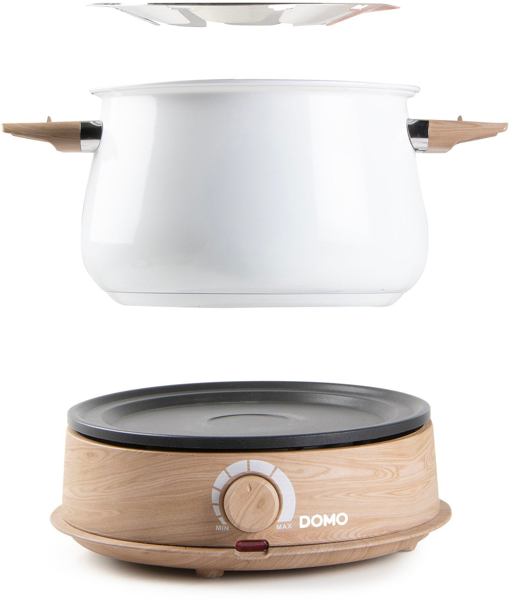 DOMO DO736F Fondue Set - 1500W - 2 L - Serves 8 - White/Wood