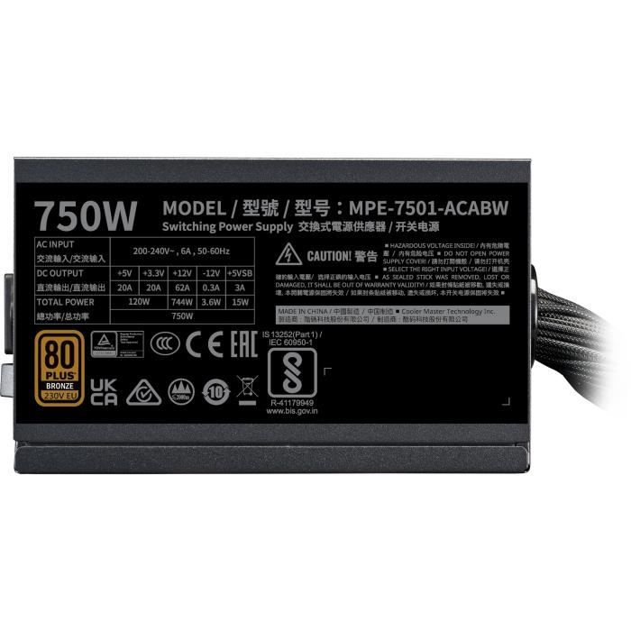 COOLER MASTER - Power Supply - MWE 750W V3 ATX 3.1 - 750 W - 80 PLUS Bronze