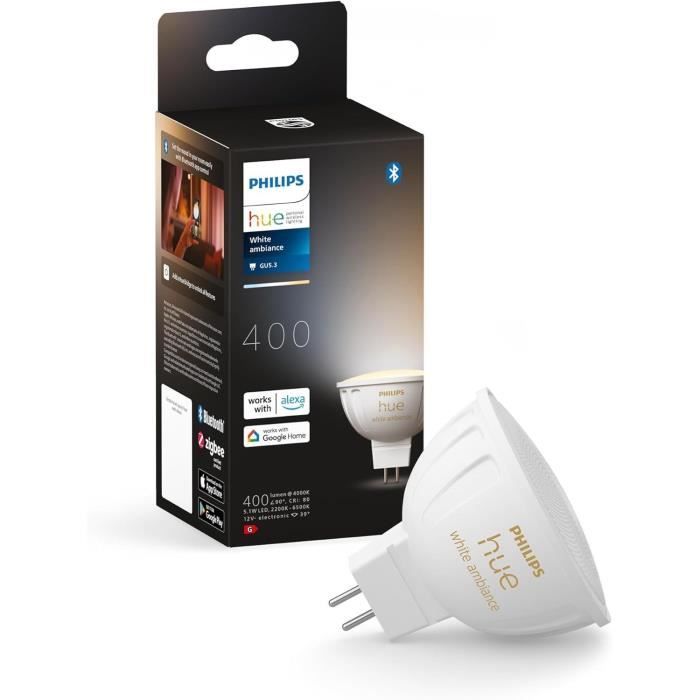 Philips Hue MR16 Smart Bulb, White Light, Bluetooth Compatible, Works with App and Voice