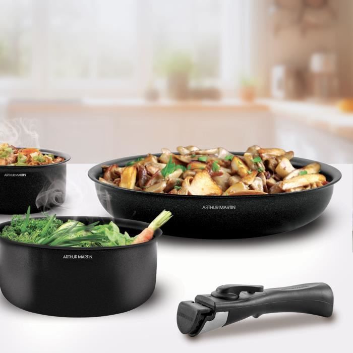 Arthur Martin Induction Cookware Set - 20 Pieces - AM558 - Aluminum - Removable Handle - Suitable for All Hobs Including Induction