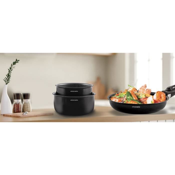 Arthur Martin Induction Cookware Set - 20 Pieces - AM558 - Aluminum - Removable Handle - Suitable for All Hobs Including Induction