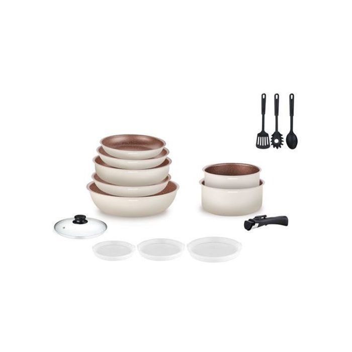 Arthur Martin Cookware Set - 18 Pieces - Cream Color - AM1453 - Suitable for All Hobs Including Induction 18-piece