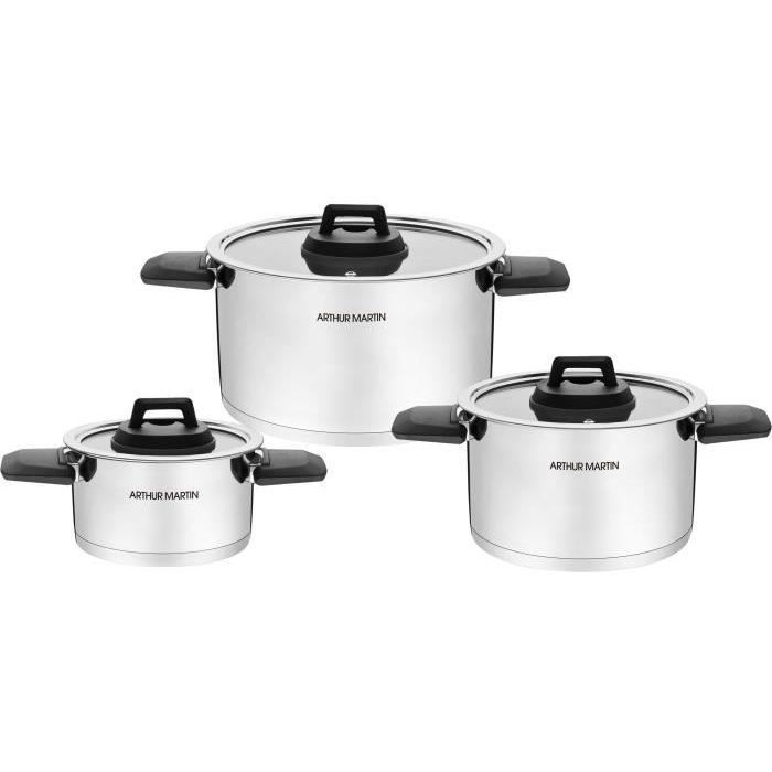 Arthur Martin Saucepan Set with Folding Handles - Stainless Steel - AM6321